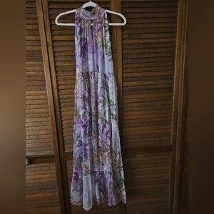 Johnny Was Silk Lavender Floral Maxi Dress